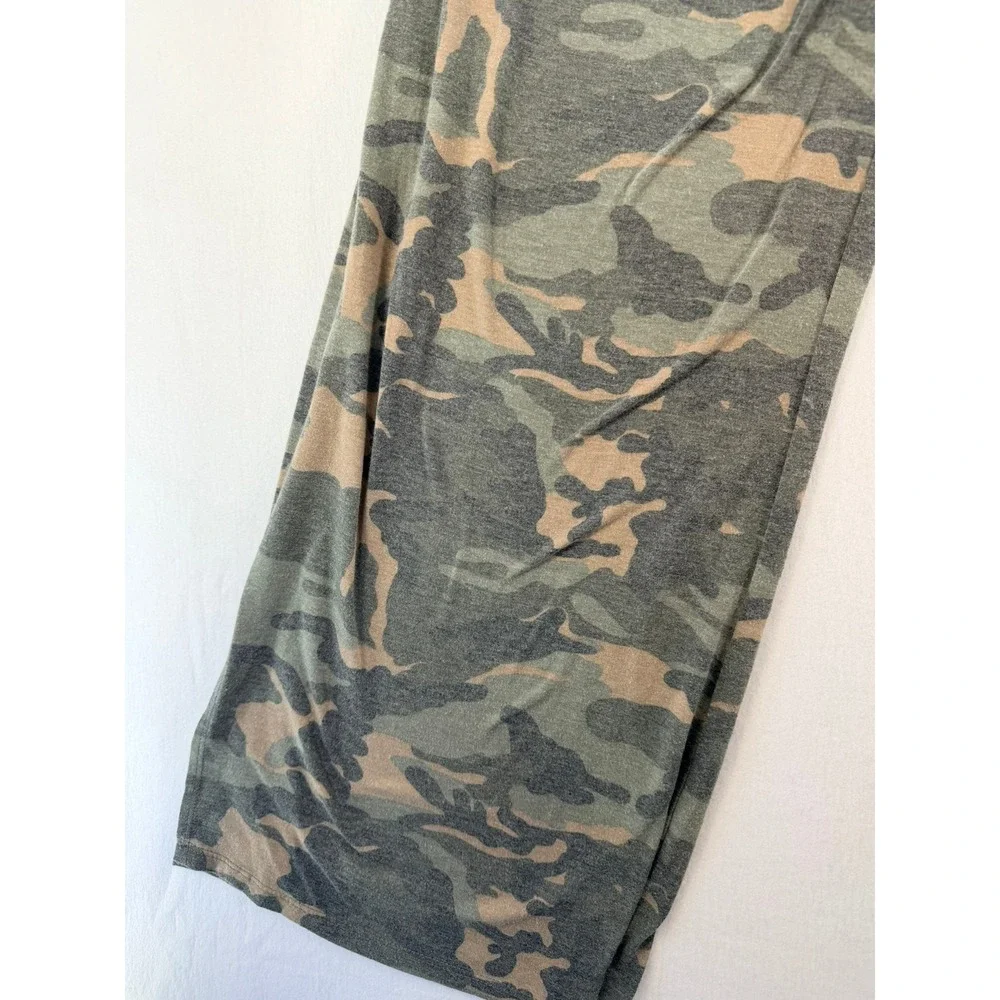 7th Ray Camo Wide Leg Lounge Pants Green Camouflage Side Slit Large P-3585